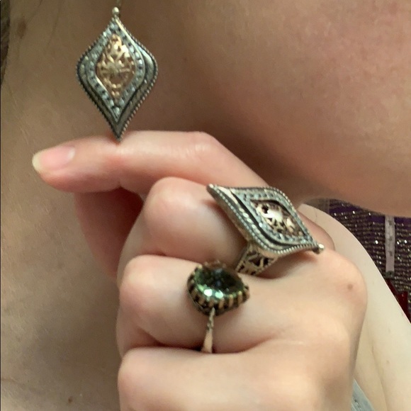 Turkish Jewelry SET 925s Topaz Rose gold Paisley earrings Cottagecore - Picture 6 of 7